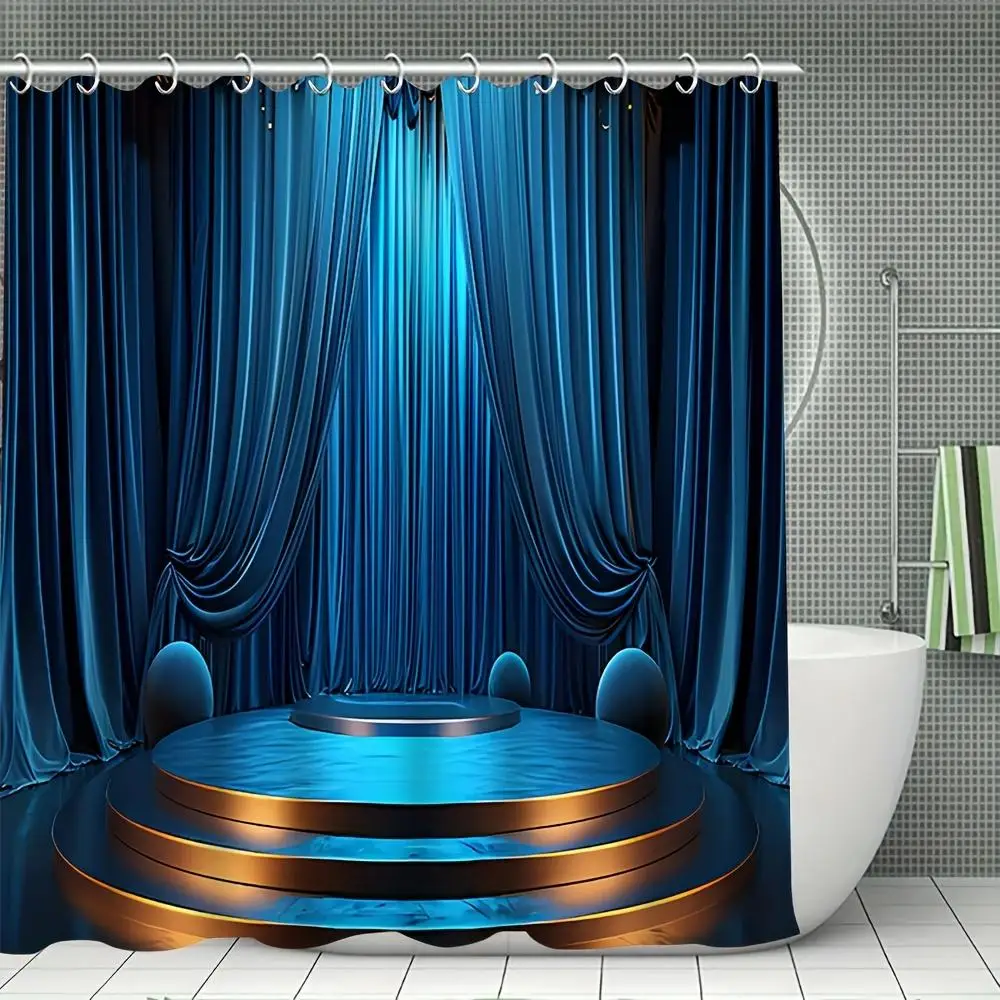 1/4Pcs Blue Stage Shower Curtain Set, Decorative Bathroom Set Including Waterproof Shower Curtain, Non-Slip Floor Mat, Toilet Se
