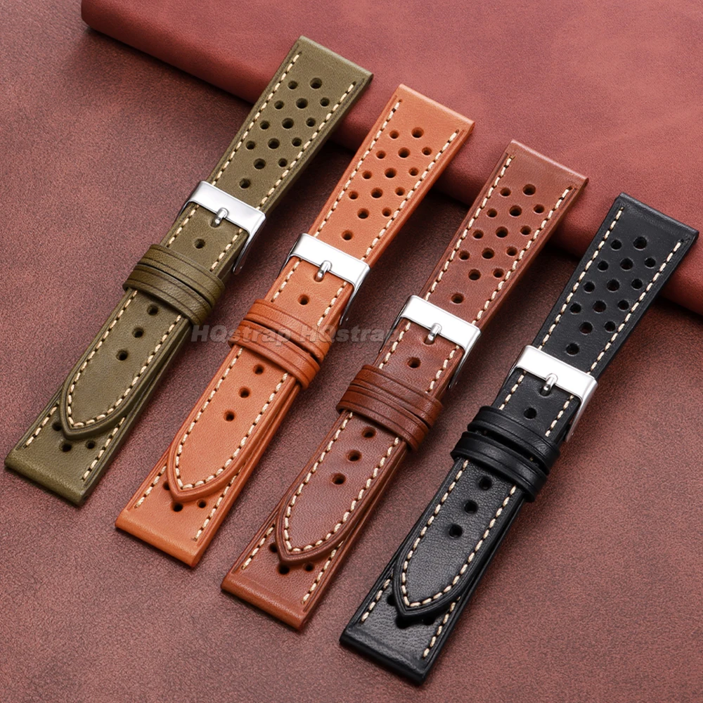 Handcrafted Cowhide Strap 18mm 20mm 22mm Vintage Brown Black Leather Watch Band for Seiko Premium Wristband Breathable Bracelets