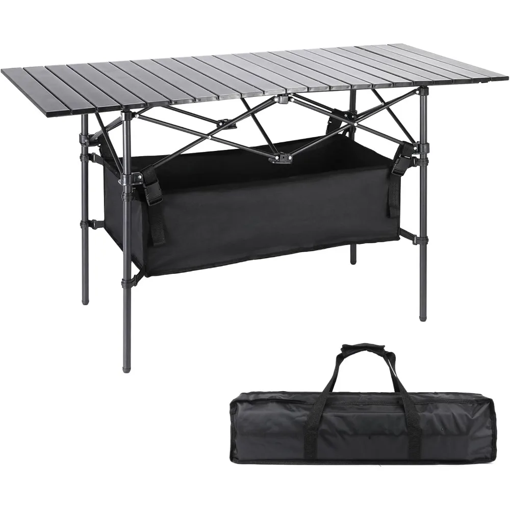 

Camping Table 4Ft Folding Table with 54 L Storage Bag Tighten Band Folding Picnic Aluminum Roll up Table Camp for Outdoor Beach
