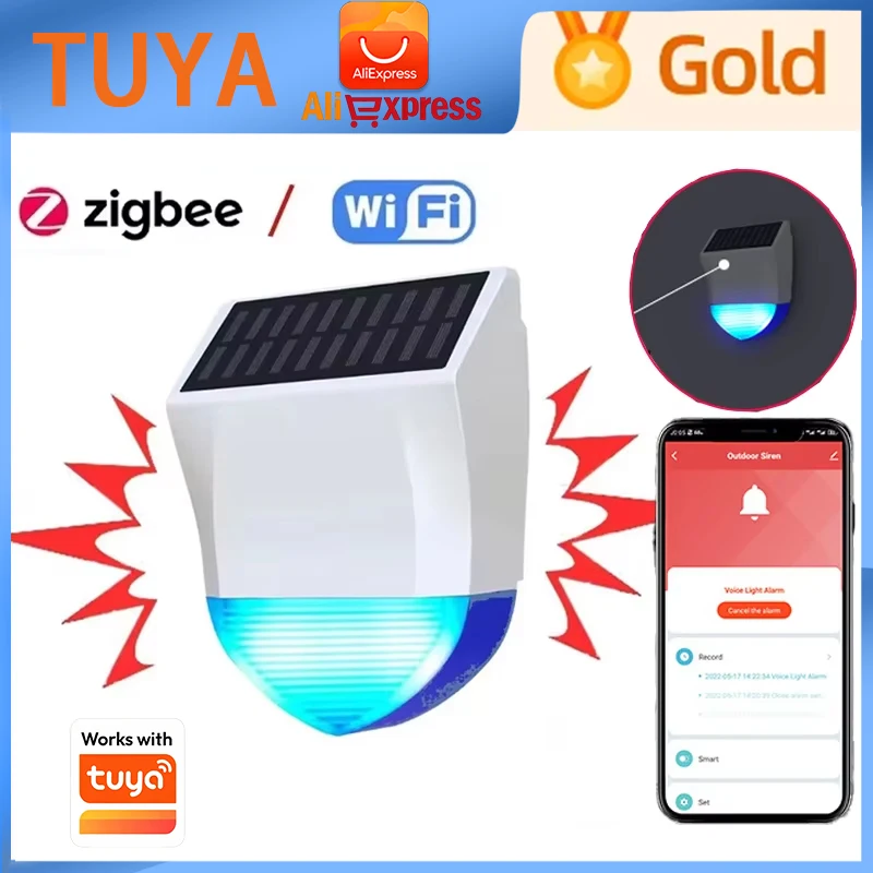

Tuya Smart Zigbee/Wi-Fi сирена сигнализация водонепроницаемая уличная с солнечной батареей и источником питания USB дополнительный пульт дистанционного управления 95 дБ
