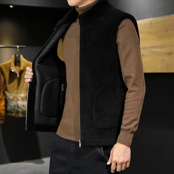 Winter Lamb Wool Vests Men Warm Coat Fashion Casual Thick Stand Collar Sleeveless Jacket Can Be Worn On Both Sides Waistcoat Man 5 Winter Lamb Wool Vests Men Warm Coat Fashion Casual Thick Stand Collar Sleeveless Jacket Can Be Worn On Both Sides Waistcoat Man 5