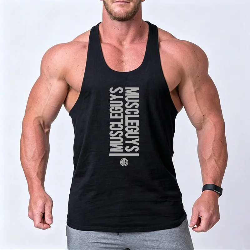 Muscleguys Men's Cotton Stringer Tank Tops Running Sleeveless Gym Shirt Workout Muscle Vest For Fitness Training Sports Jogging