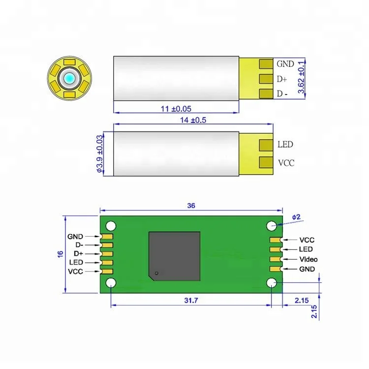 전문 제조업체 고품질 의료 내시경 카메라 모듈, FOV 125 도, 3.7mm, 6G 렌즈