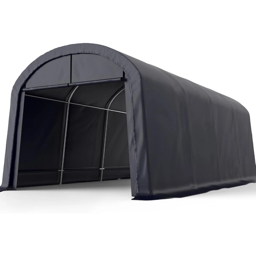 

10' x 20' Round Style Garage Shelter Anti-Snow Heavy Duty Storage Shelter Carport Portable Canopy Storage Shelter Shed-Dark Gray