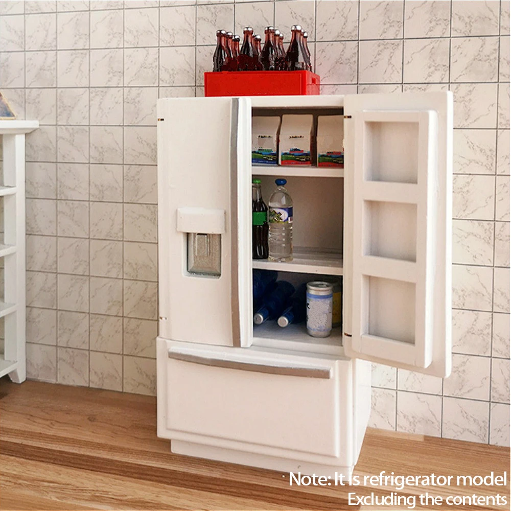 1:12 Scale Simulation Miniature Furniture Double Door Refrigerator Model Fridge Bedroom Kitchen Scene Dollhouse Layout Decorate