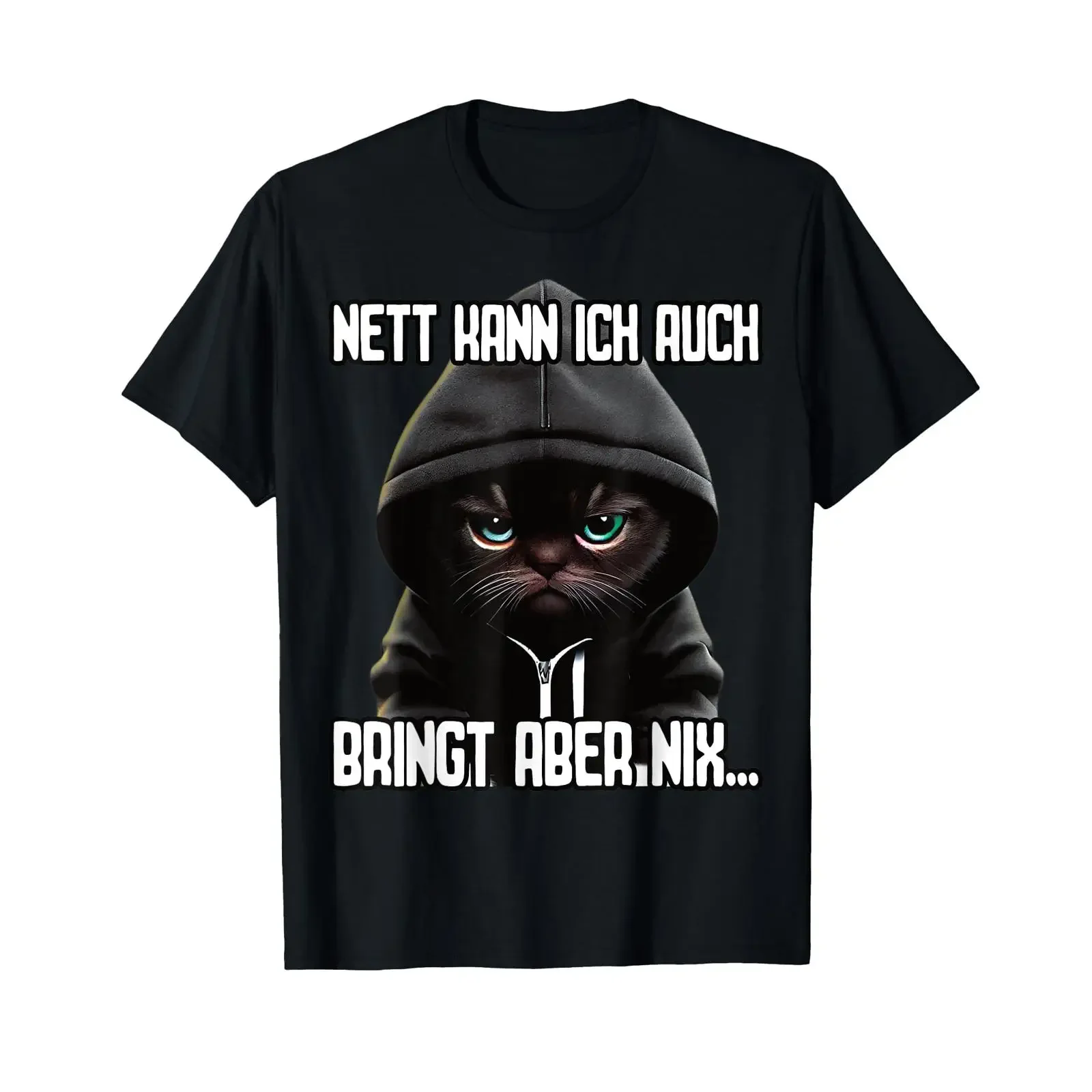 T Shirt with German Text quot Katz Language Ich Nett kann black vintage Washed Breathable Versatile Stylish designer clothes