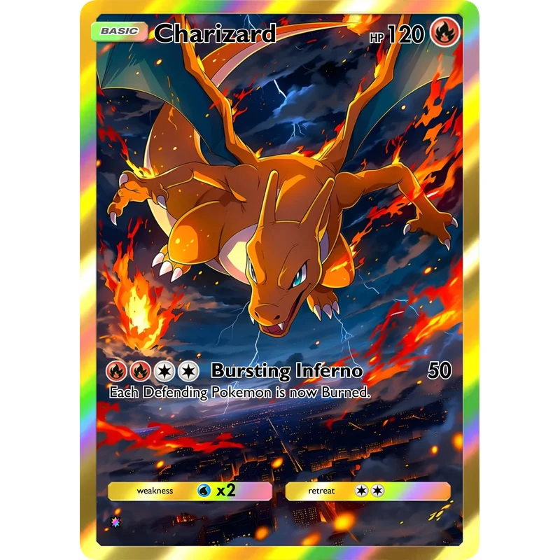 5-teiliges Charizard Sammelkarten-Set Vollfarbige Holografische Feuerdrachen-Sammelkarten für Kinder und Fans Geschenk – Detail 1