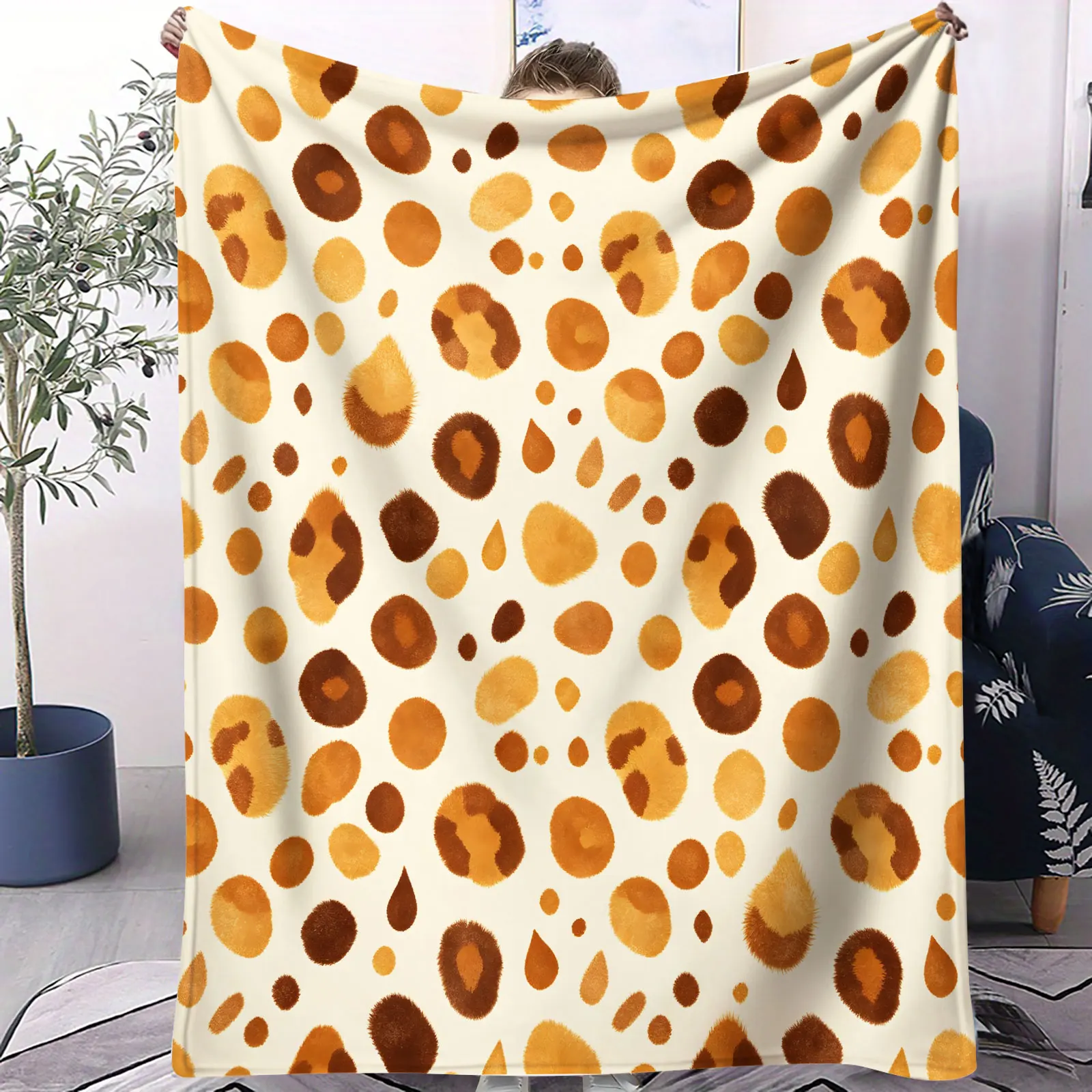 Vintage Watercolor Leopard Spot Pattern Flannel Fleece Blanket Animal Print Microfiber Throw Blanket for Living Room Home Decor