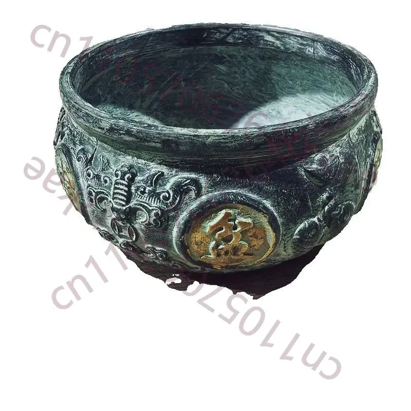 

Gilded Bronze Bowl with Old Relief Carving Chinese Folk Art Collection Antique Bronze Bowl for Home Decor