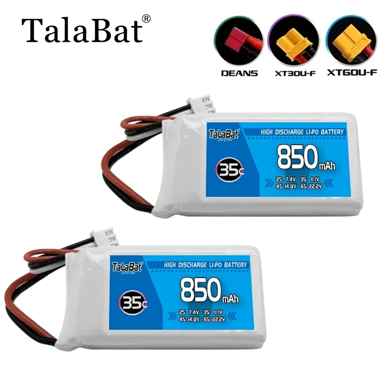 2s 7,4V 850mAh 35C LiPo-Akku für RC-Helikopter Quadcopter FPV Racing Drohnen-Zubehör 7,4V Drohnen-Akku mit XT30/T/JST/XT60-Stecker