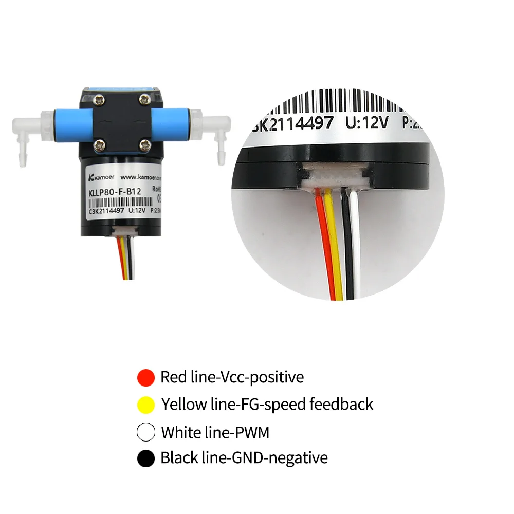 Bomba líquida de diafragma de baixo fluxo Kamoer, Motor sem escova DC, 6000H Sucção Lift, 5m com diafragma FFKM, 80ml por min, KLLP80, 12V, 24V