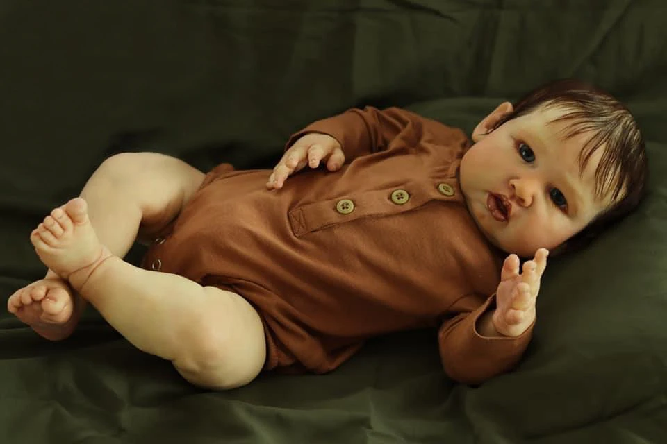 Npk boneca bebê reborn de passarinho azul de 24 polegadas, toque macio realista, corpo de pano para recém-nascidos, arte de pele 3d, cabelo enraizado à mão