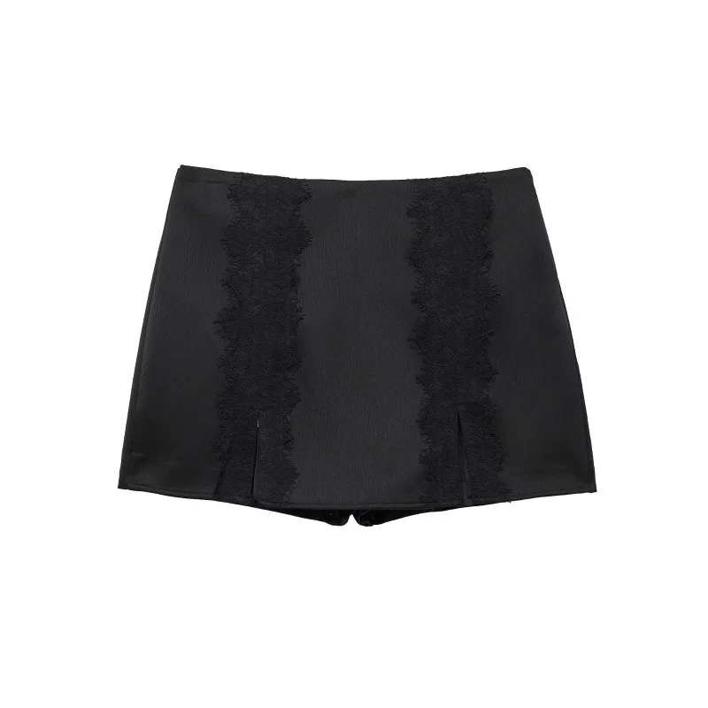 

Withered Skirt Woman Clothing Faldas Skirts Fashionable And Versatile Black Lace Slit Skirt Pants Short Skirt