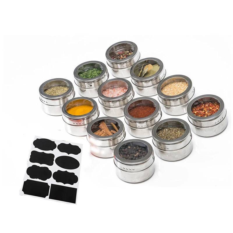 Magnetic seasoning box stainless steel salt pepper jar Wall-mounted Barbecue Storage Box shaker bottle Spices tank with Stickers