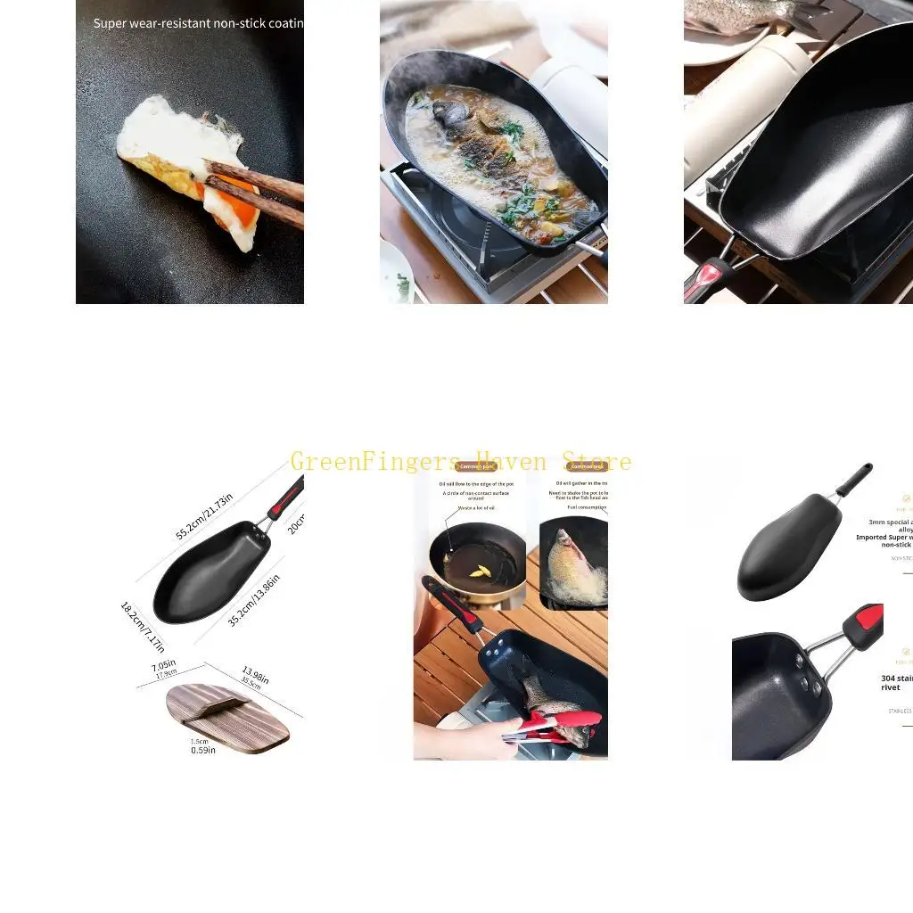 F68D Aluminum Alloy Fish Cooking Pan with 3D Technology and Easy Cleaning Coating Design Kitchen Fry Pan for Family Meals