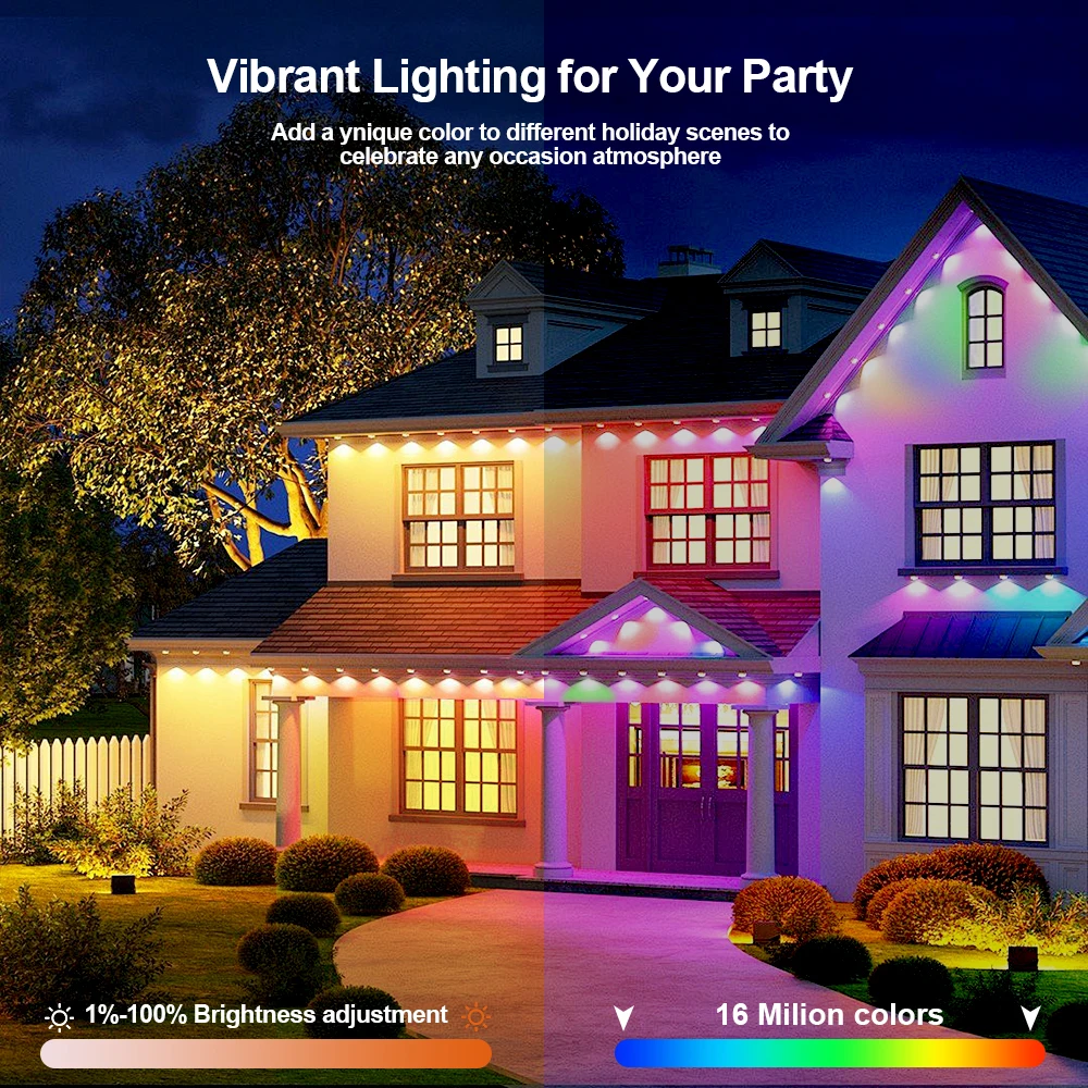 RGB Smart Eaves Light Waterproof Permanent Outdoor Light IP67 Colorful DIY Scene Eave Wall String Lights with APP Remote Control