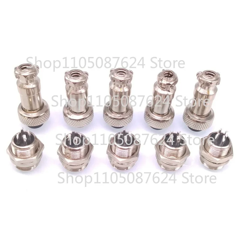 5Sets GX12 4Pin 12mm Panel Mounting Metal Aviation Connector Plug + Socket