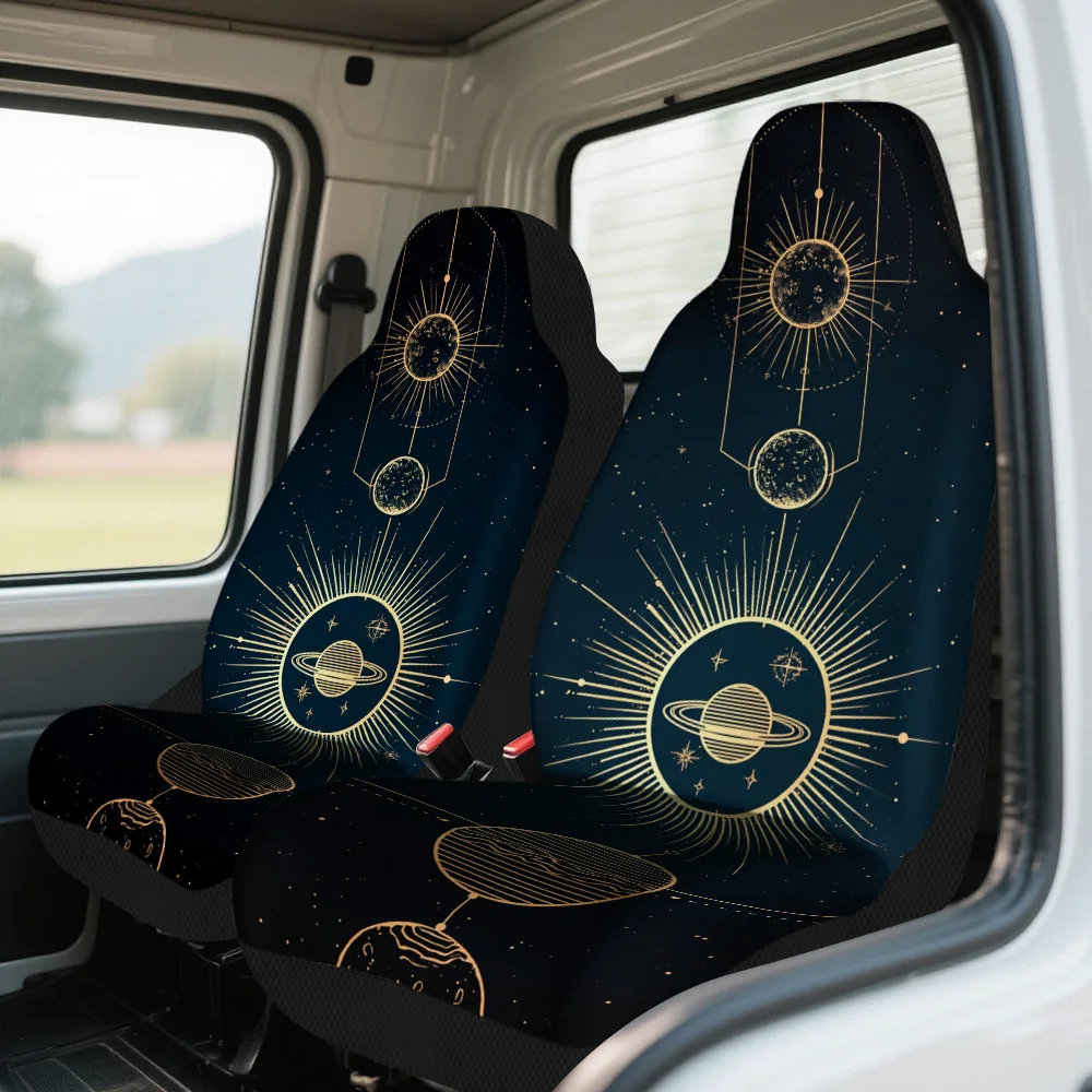 2pcs Celestial Geometric Alignment Themed Car Seat Cover Set – Fit Full Set Of Front Seat Protectors, Durable Design, High-Qual