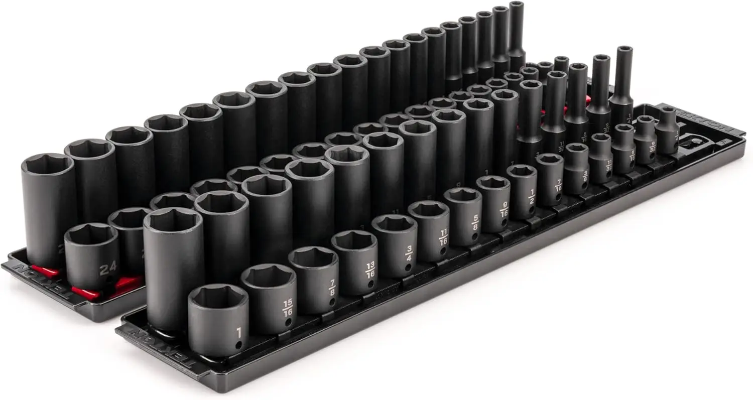 

TEKTON 3/8 Inch Drive 6-Point Impact Socket Set with Rails 68-Piece (1/4-1 in. 6-24 Mm) | SID91218