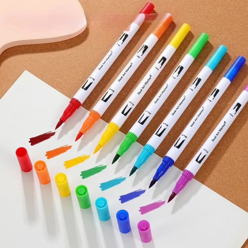 أقلام تحديد ذات طرف رفيع وفرشاة مكونة من 12 لونًا - مجموعة تلوين متعددة الأغراض لرسم اليوميات |   هدية عيد الشكر