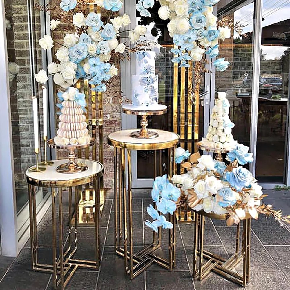 Wholesale 3pcs a Set Cake Stand Dessert Table Gold Iron & MDF Top  for Wedding Decoration/Banquet/Birthday