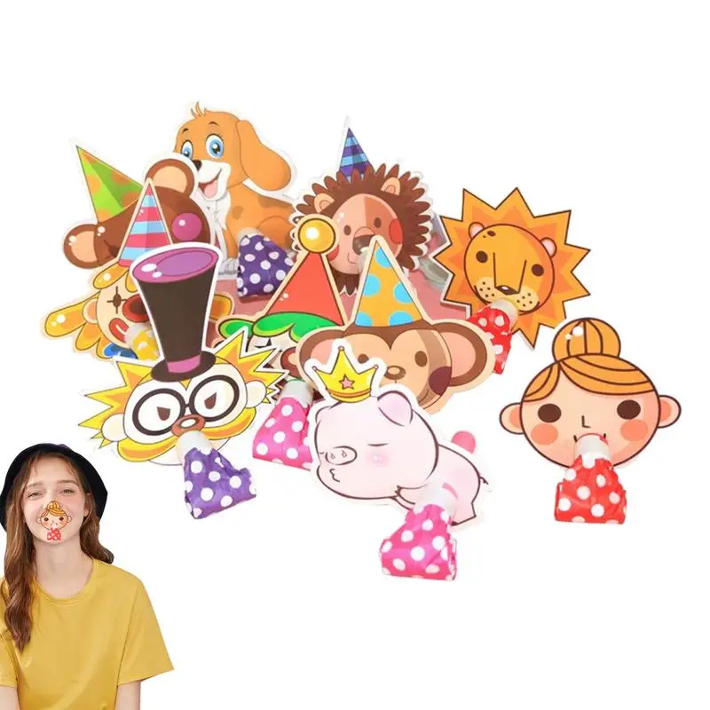 Birthday Blow Horns Cartoon Animal Noise Makers Portable Blowouts Whistle Colorful Blow Horns For Kindergarten Birthday Parties