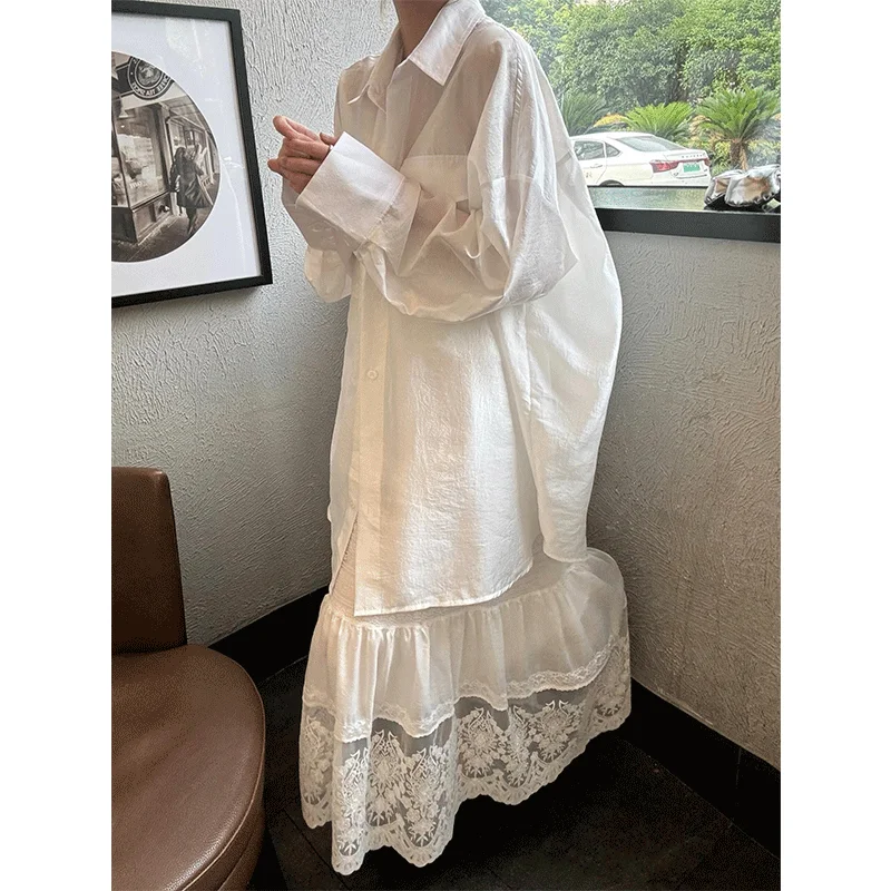 

Temperament White Shirt French Lace Skirt Two-piece Suit Female Spring 2025