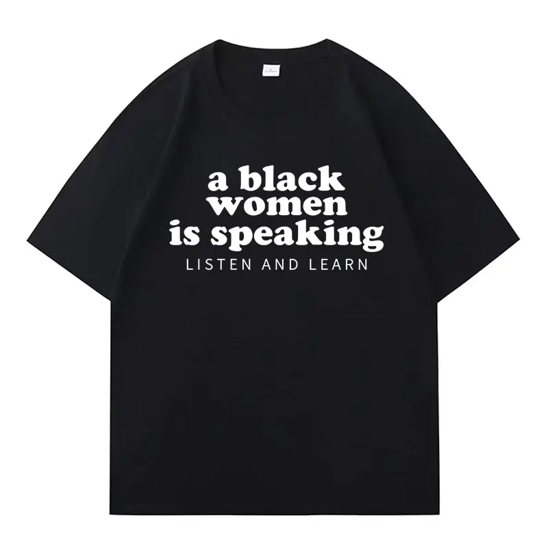 وصول جديد امرأة سوداء تتحدث الاستماع وتعلم المد تي شيرت عادية موضة المتضخم الهيب هوب دافئ الشارع الشهير رجالي التي شيرت