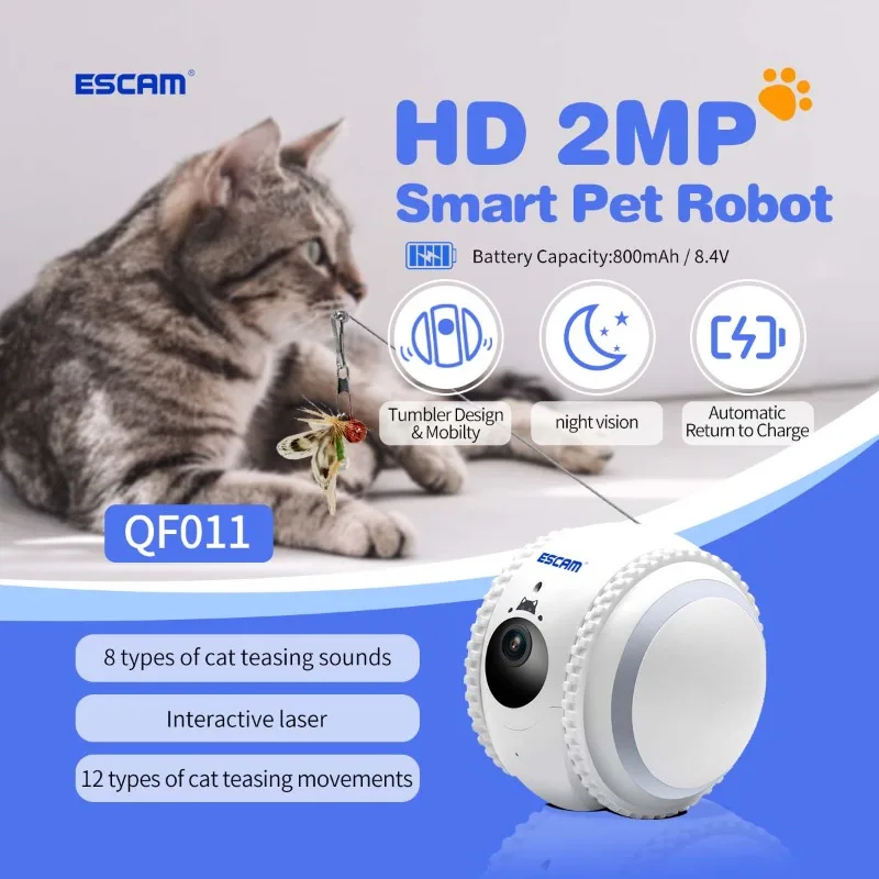 

2MP Smart Pet Robot with Night Vision & App Control, Auto Patrol Interactive Toy for Cats Dogs Home Security Monitoring