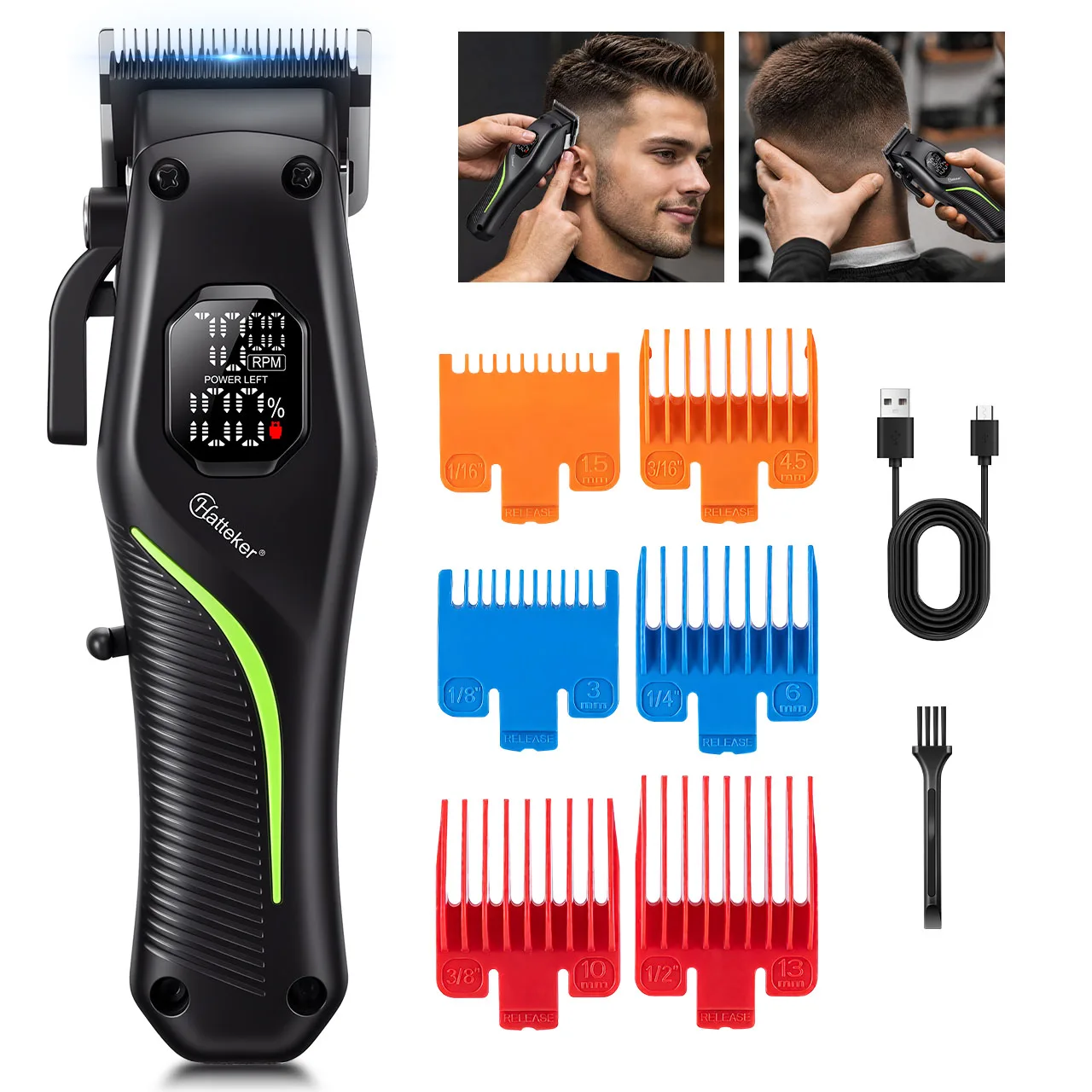 HATTEKER Elektrischer Haarschneider mit verstellbaren Klingen, professioneller Haarschneider für Herren, Friseurbedarf, Haarschneidemesser.