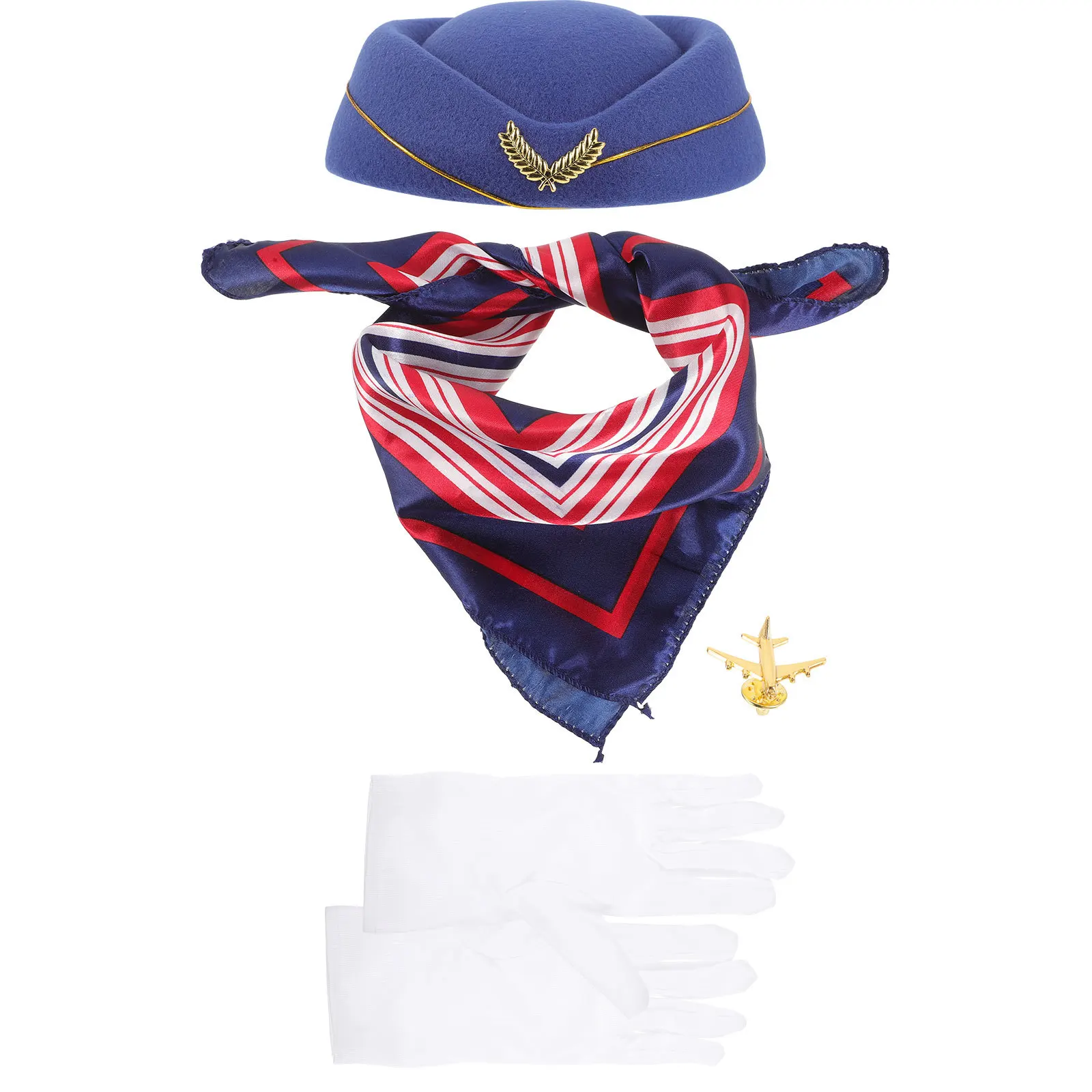 

1 комплект, костюм стюардессы для косплея, набор стюардессы, наряд для ролевых игр, аксессуары для вечеринок, шляпа, шарф, перчатки для женщин, Хэллоуин