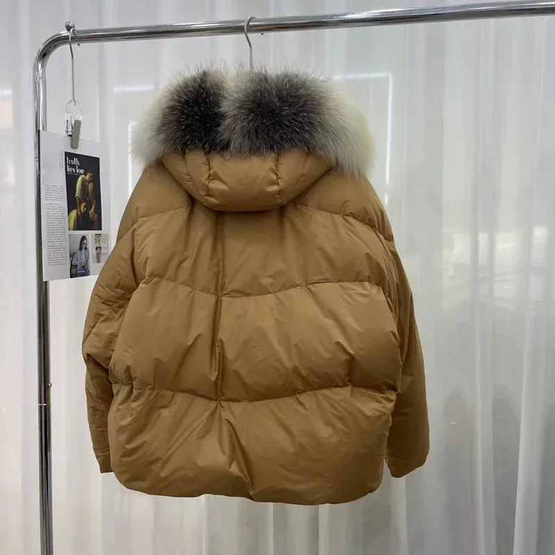 Real Fur Jacket Women Winter Hood Collar White Goose Down Coats Women Parka Loose Female Outwear Coats with Real Red Fox Fur