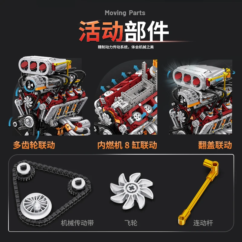 Y15001 Supercar V8 motor Model Bouwsteen kits MOC bricks Blok speelgoed Motor drive Creatieve puzzel Speelgoed voor kind Verjaardagscadeau