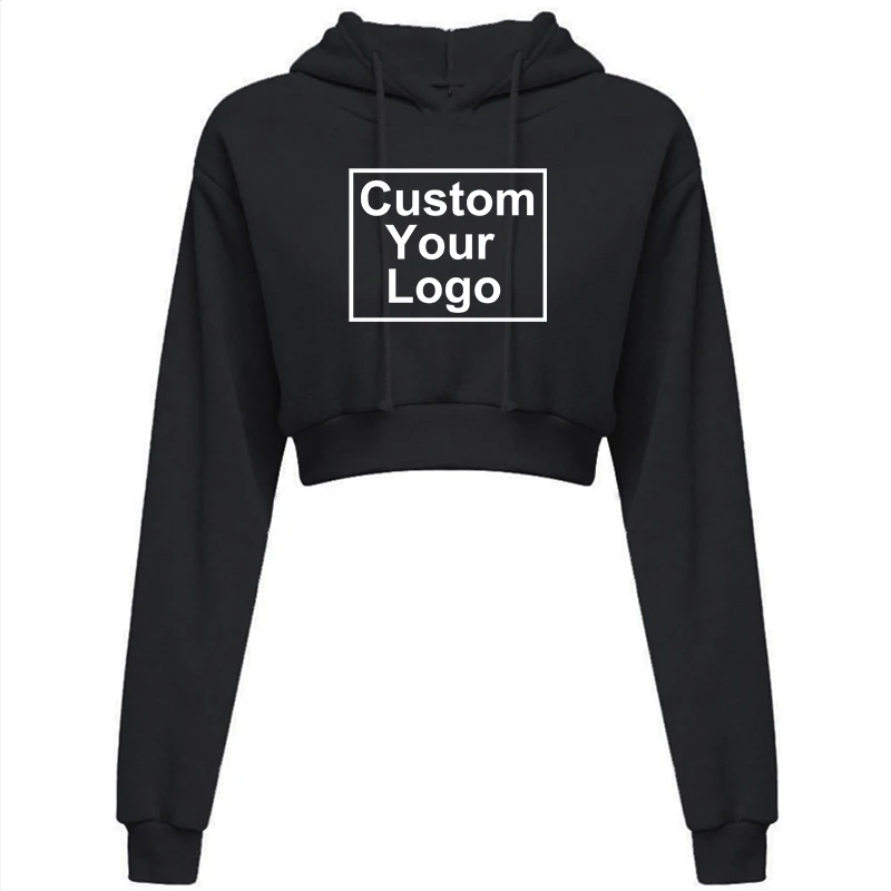 Customized logo new fashionable women's printed hooded women's long sleeved hooded sports shirt with exposed navel pullover