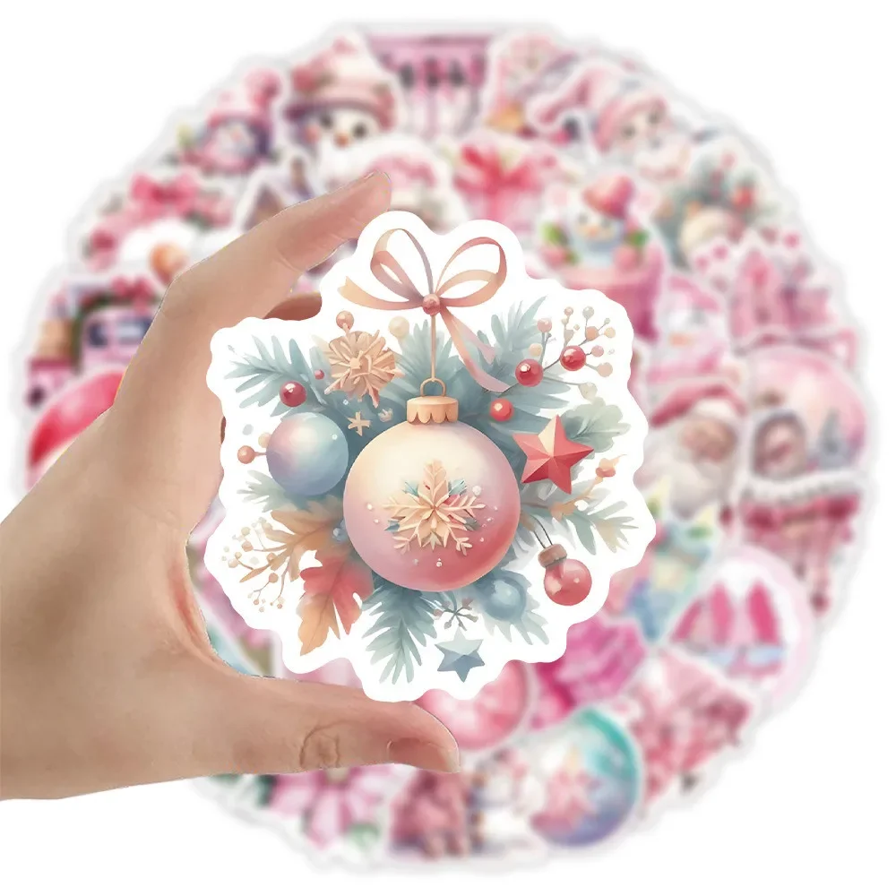 50PCS Pink Christmas Santa Claus Gift Decoration Graffiti Stickers for Bicycle Hand Account Pencil Case Giajar Sticker Store
