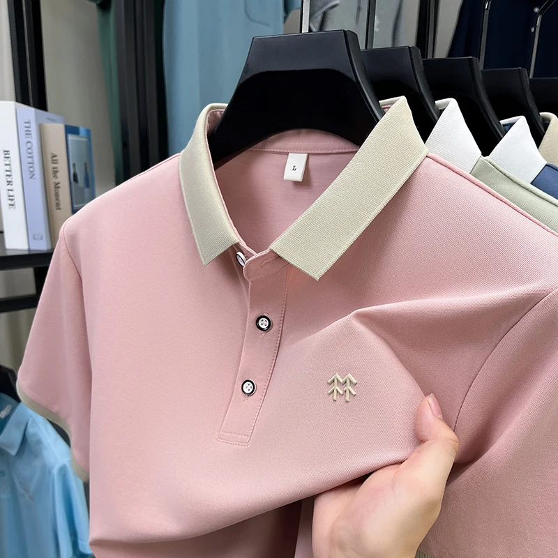 

Дизайнерская марка шелковый хлопок рубашка Polo летом новая корейская футболка для мужчин модный принт комфортабельная воздухопроницаемая блузка