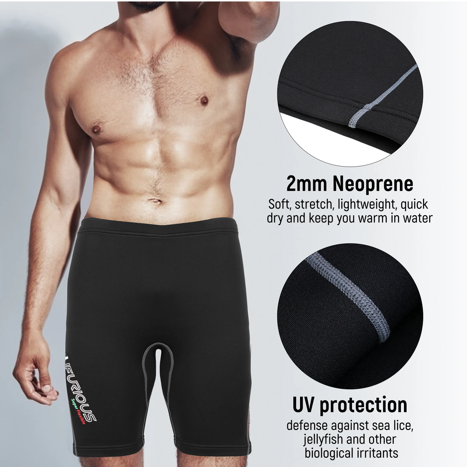 2mm Neoprene Men\'s Wetsuits Shorts Thick Warm Elastic Trunks Diving Swimming Swimwear Black Pants Super Stretch Winter S M L XL