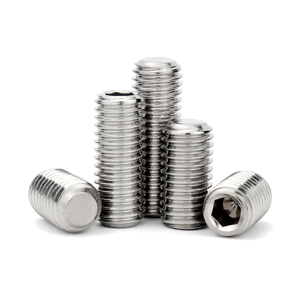 2/50pcs 304 Stainless Steel DIN913 Flat End Set Screw, Hex Socket Headless Grub Screw, Anti-Loose Grub Pin M3-M16