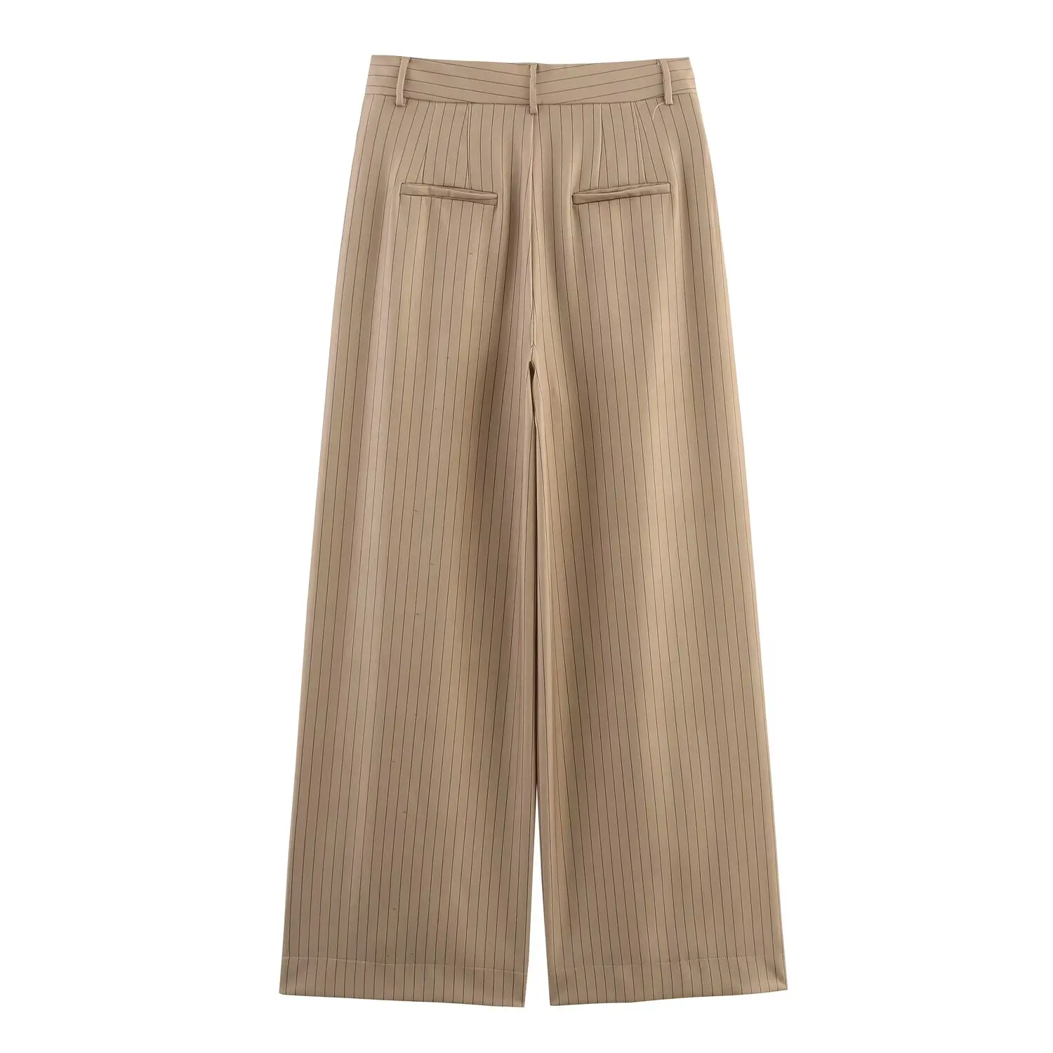 ملابس نسائية جديدة لطيفة على الطراز الأوروبي والأمريكي، سراويل مستقيمة فضفاضة مخططة من الكتان