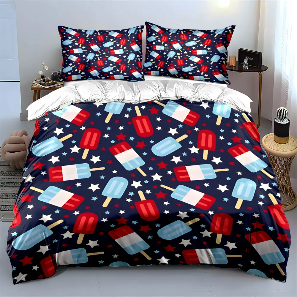 Ice Cream Patriotic Theme Set Soft Skin-Friendly Bedding Set Includes 1 Duvet Cover And 2 Pillowcase, Gift