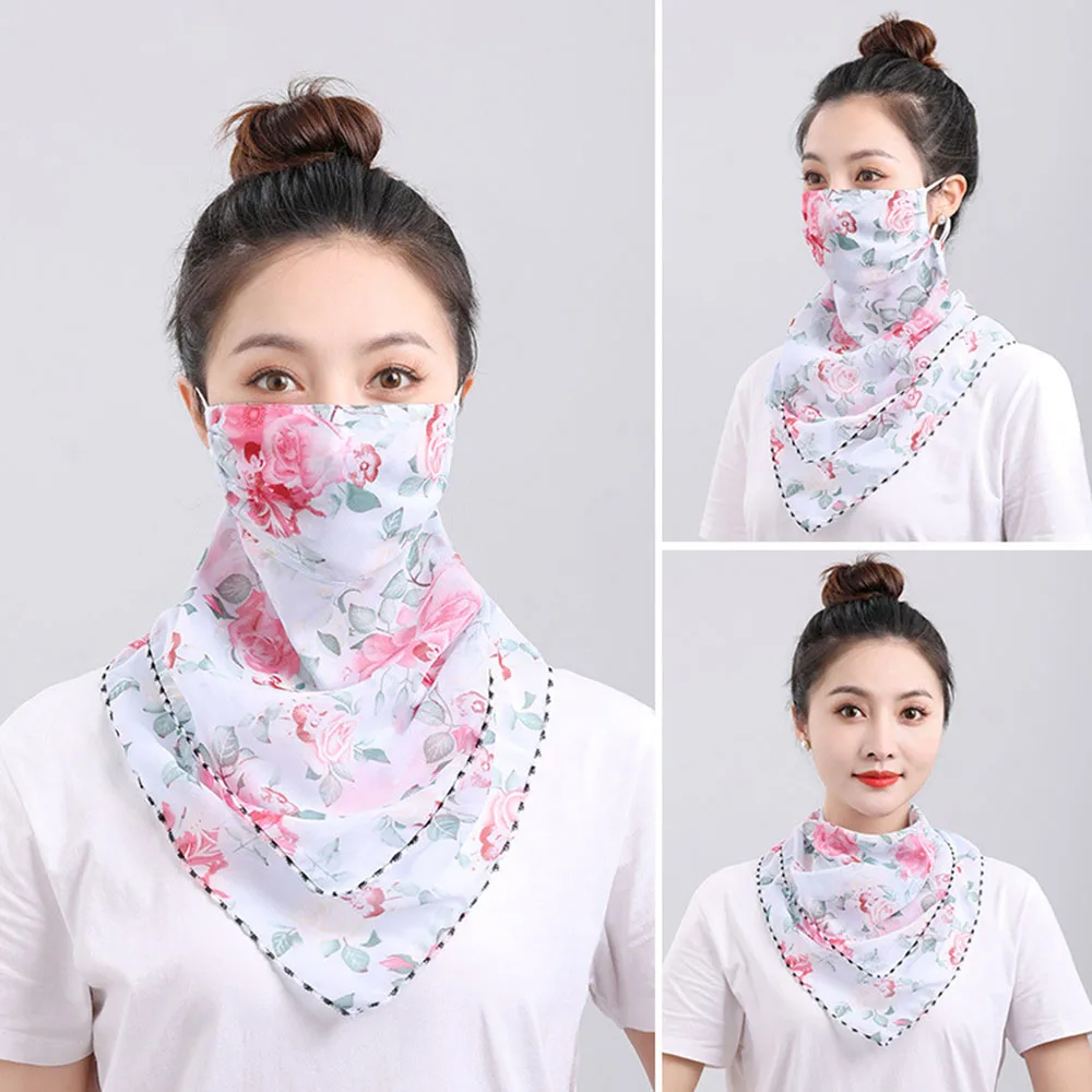 Summer Thin UV Protection Mask Scarf Shawl Women Driving Chiffon Sunshade Neck Collar Scarf Multi-Function Face Sun Mask Veil