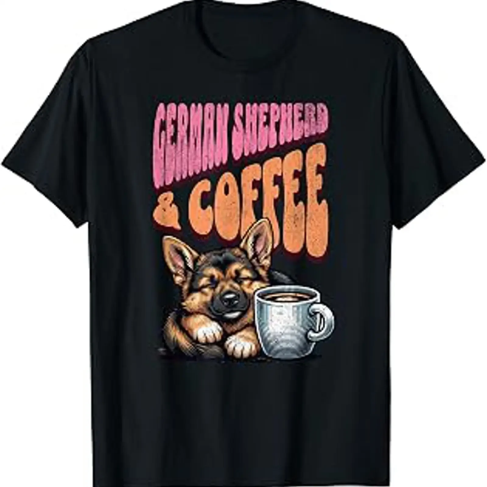 Cute German Shepherd Dog and Cup of Coffee in the Morning Value T Shirt vintage Washed streetwear fashion designer clothes