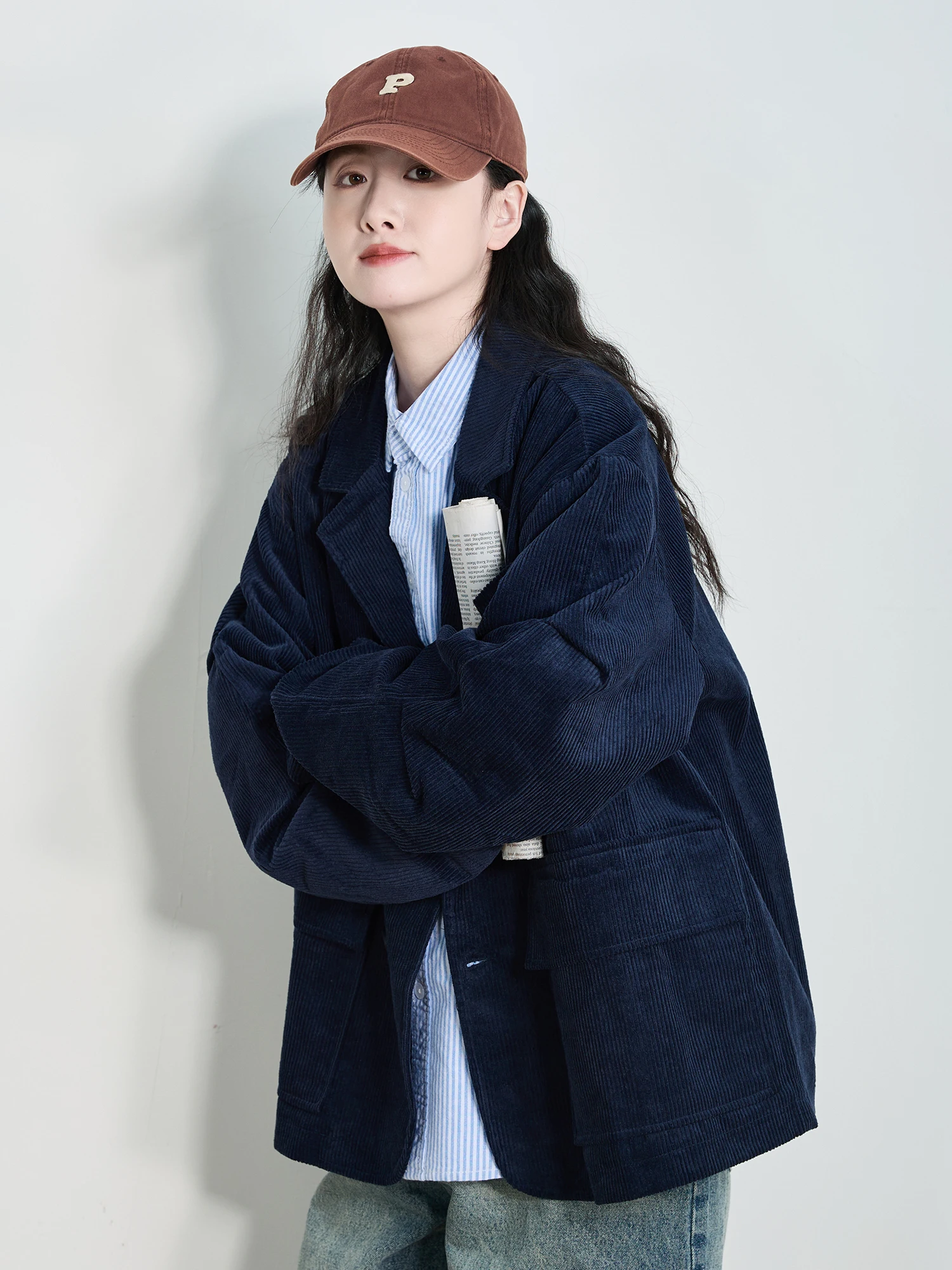 

Casual Sle Women's Loose Fit Velvet Suit Jaet Spring Autumn College Sle Small Size Double Breasted Tailored Outerwear