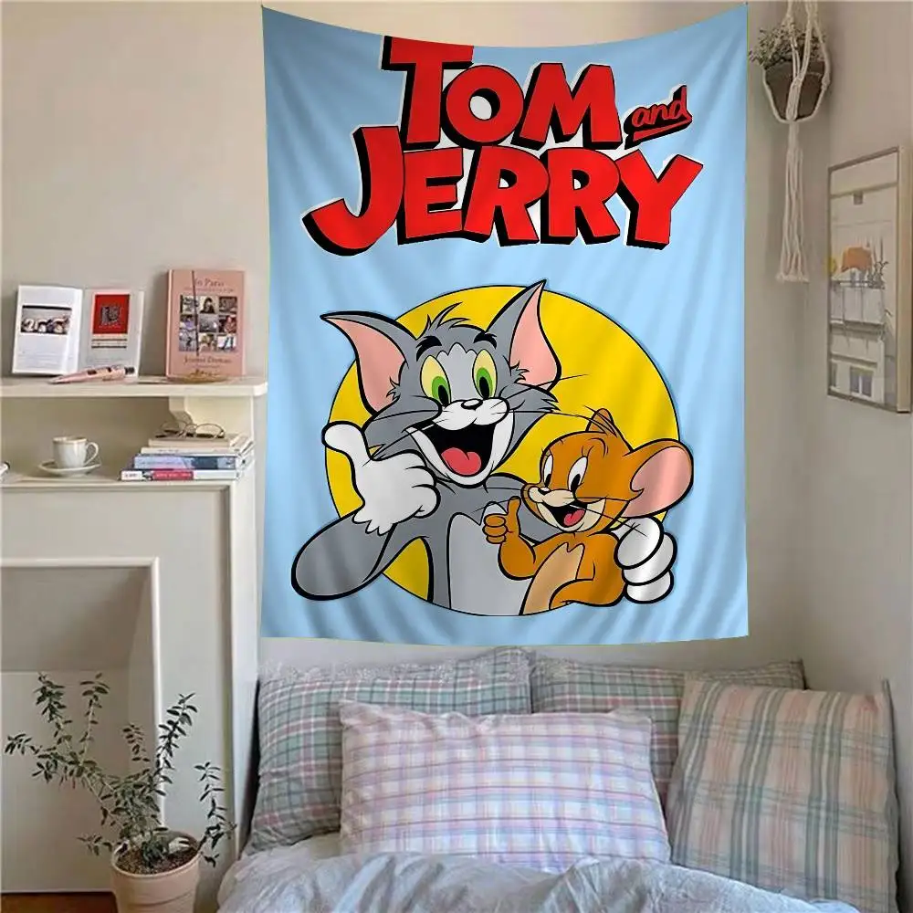 Anime T-Tom And J-Jerry Cartoon Tapestry Art Printing Japanese Wall Tapestry Anime Wall Hanging Home Decor