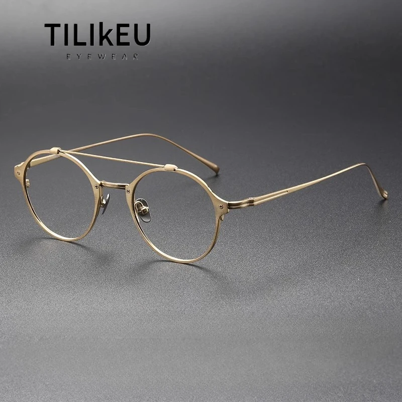 Fashion Double Bridge Pilot-Style Oval Eyeglasses Frame Men and Women Vintage Handmade Pure Titanium Full-Frame Designer Eyewear