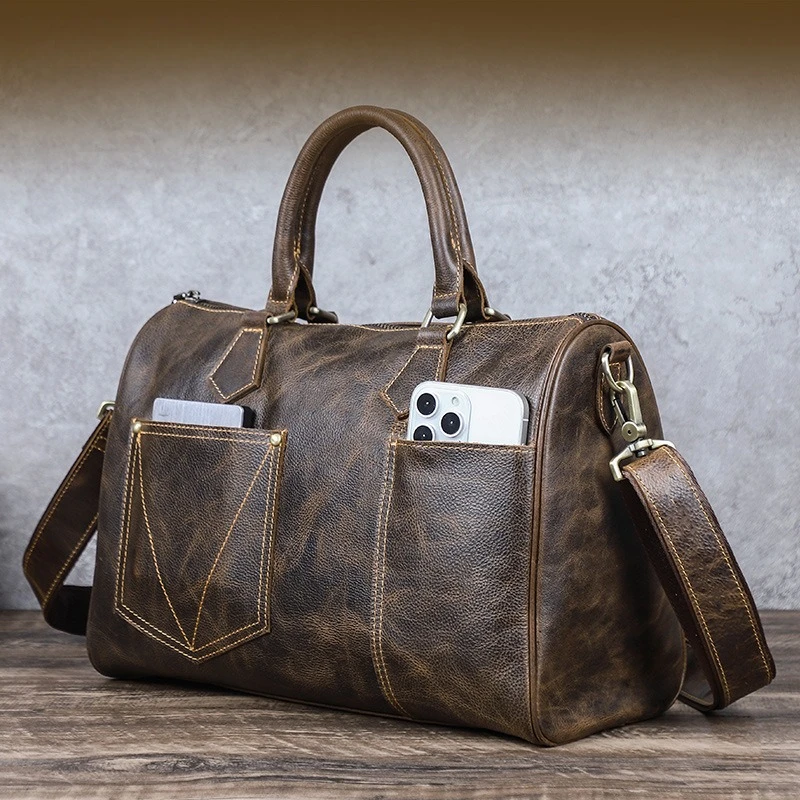 Travel Bag Retro Color Changing Crossbody Bag Full Grain Leather Handbag Large Capacity Unisex Bag Retro Color Leather