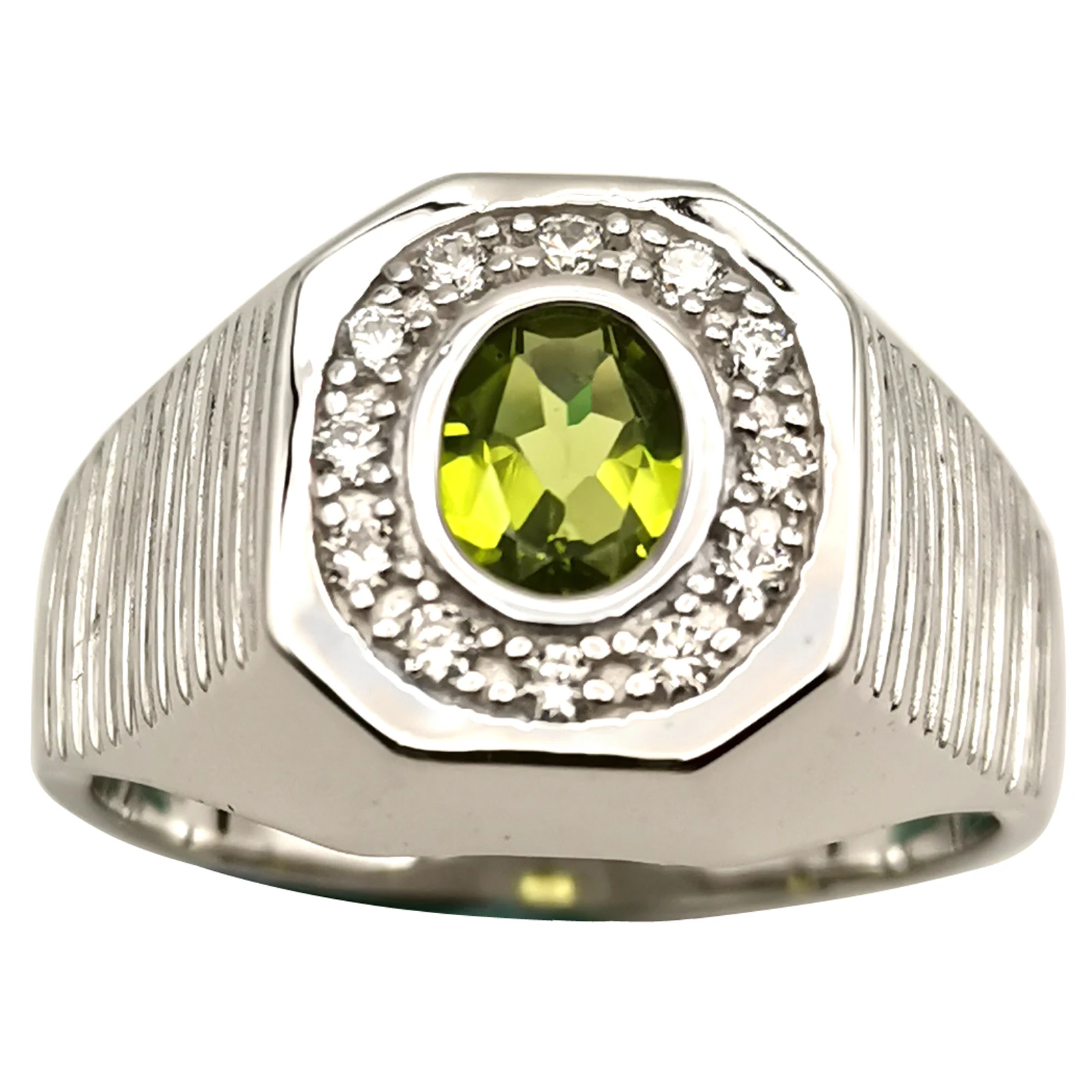 

925 Silver Men Ring Natural Green Peridot 6x8mm Oval Gemstone August Lucky Birthstone Heavy Band R514PNN