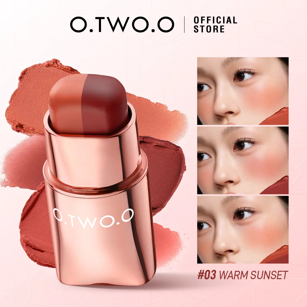 O.TWO.O Blush Stick Lipstick 3-in-1 Eyes Cheek Lip Tint Smooth Lightweight Long-wear Cream Multi-use Stick Blush Lipstick Makeup