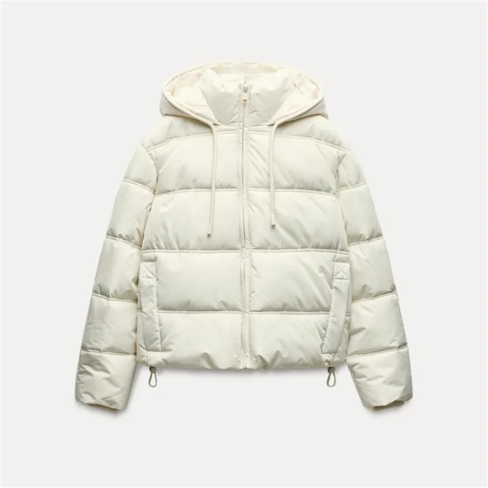 المرأة الجديدة أزياء تنوعا فضفاضة قصيرة الأكمام الطويلة سميكة مقنعين سستة الديكور سترة قطن معطف