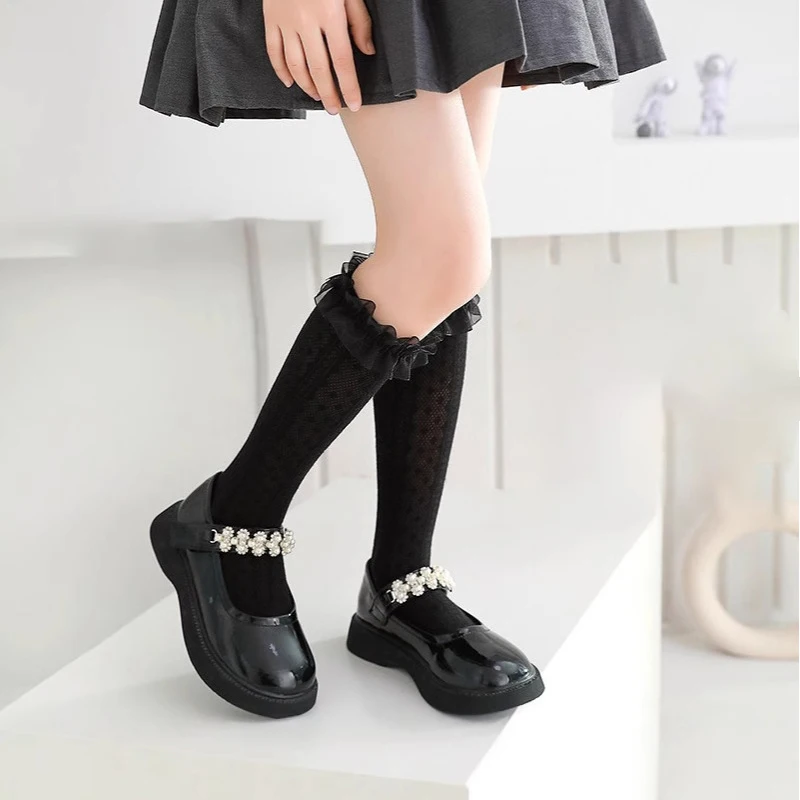 

Детские носки для девочек, осенне-зимние новые хлопковые носки, кружевные длинные сетчатые носки принцессы с защитой от запаха, детская одежда для девочек